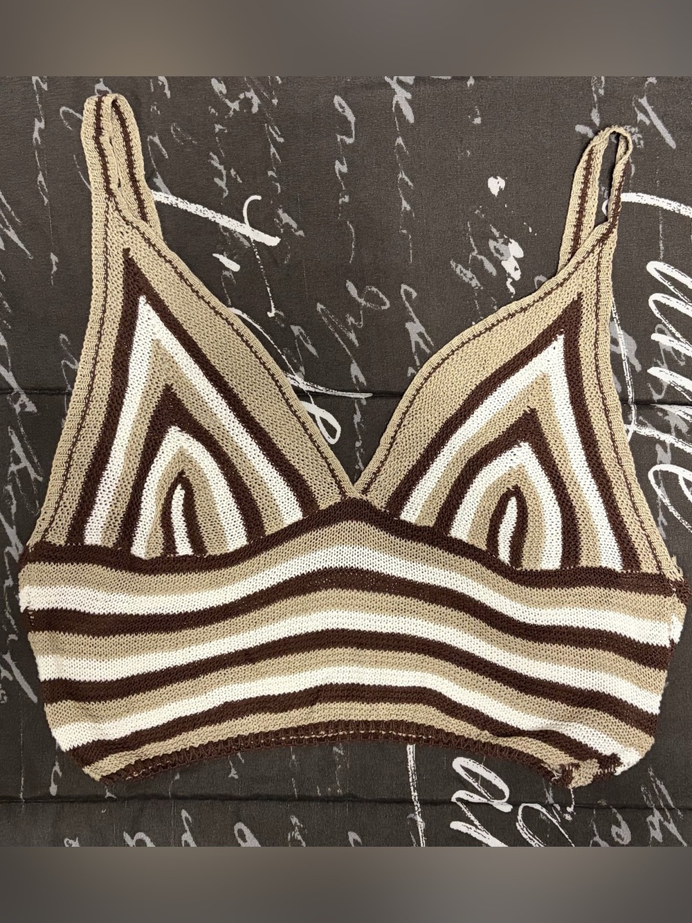 Brown Striped Crochet Crop Top